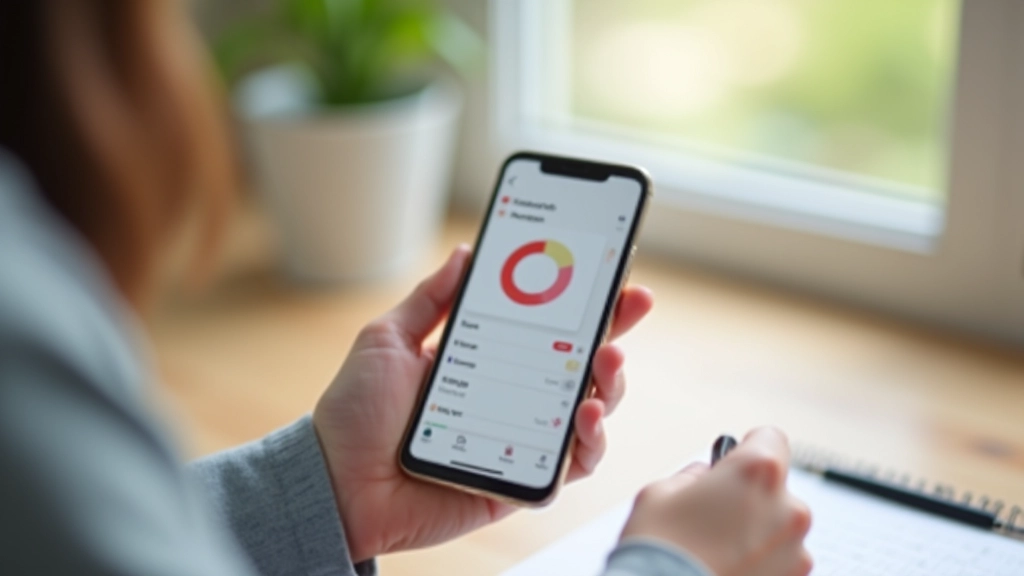 Close-up van handen met smartphone waarop gewoontetracker app zichtbaar is, met minimale interface