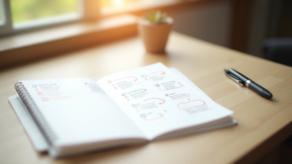 Notitieboekje met handgeschreven stappen en pijlen die de gewoontecyclus visualiseren