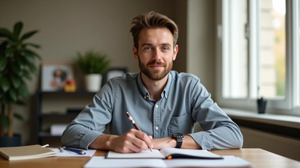 Persoon werkt aan persoonlijke doelen in notitieboekje met rust en focus in natuurlijke omgeving