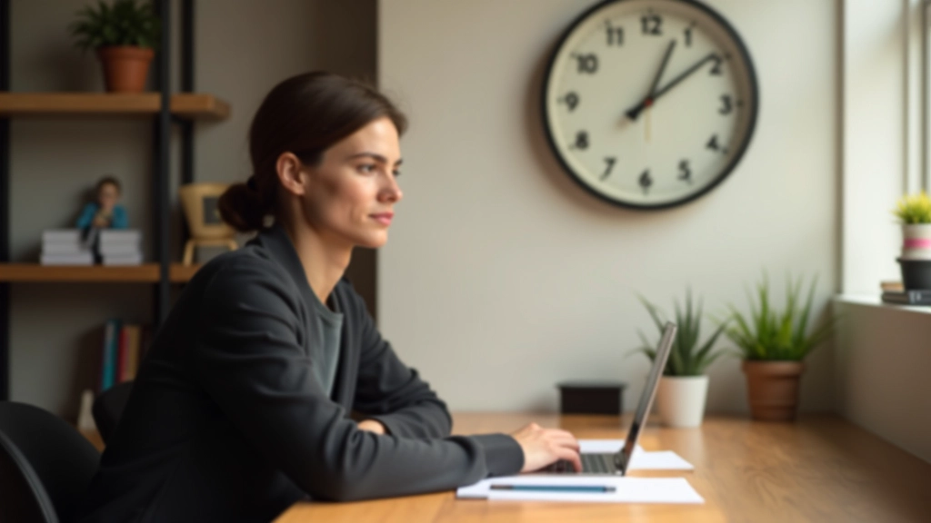Persoon zit aan bureau met klok en notepad, signaal voor productieve gewoonte