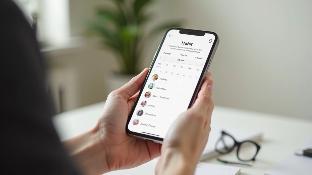 Mobiele app scherm voor gewoontetracking met kalender en statistieken
